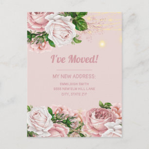 Verhuisbericht Roze Vintage Bloem Slingerlicht Briefkaart