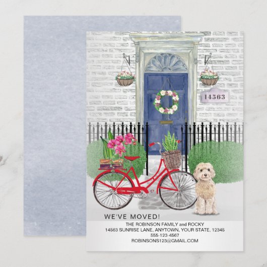 Verhuizen Champagne Cockapoo Fietsdeur Nieuw Huis Aankondiging (Voorkant / Achterkant)