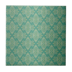 Veridian Green Damask Pattern Tegeltje