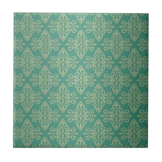 Veridian Green Damask Pattern Tegeltje (Voorkant)