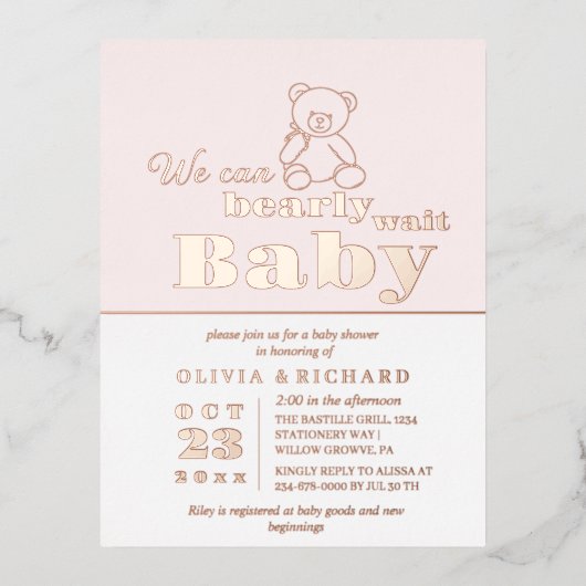 Véritable Baby shower Ours Moderne Invitation (Recto)