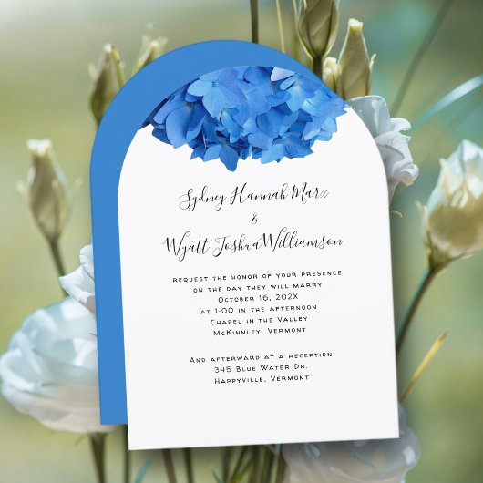 Véritable Blue Hydrangea Mariage Couple Invitation