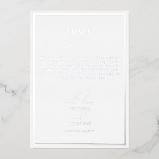 Véritable Carte de remerciements Mariage blanc à h (Recto)