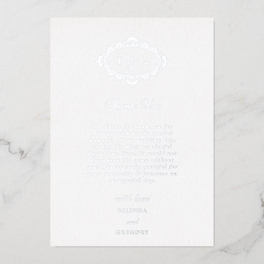Véritable Carte de remerciements Mariage blanc à h (Recto)
