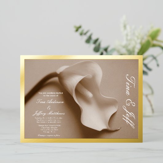 véritable feuille calla lily faire-part de mariage (Debout devant)