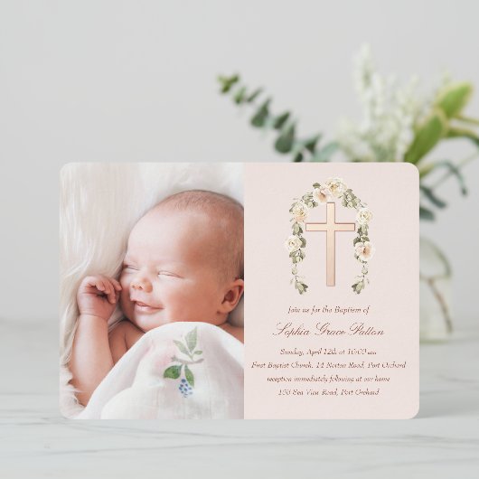 Véritable Foil Cross Baptême Invitation Foil Invit (Debout devant)