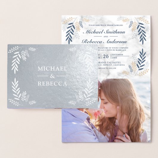 Véritable Foil Dusty Blue Branch Faire-part de mar (Affichage)