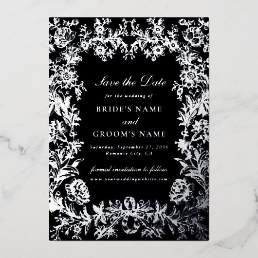Véritable Foil Floral Mariage Enregistrer la carte (Recto)