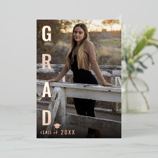 Véritable Foil GRAD Graduation Faire-part photo (Debout devant)