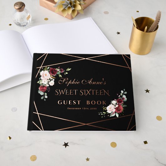 Véritable Foil Rose Gold Black Sweet sixteen (Recto ouvert)