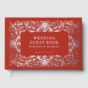 Véritable Foil Vintage Floral Rouge Argent Mariage