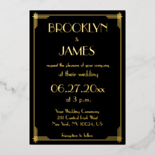 Véritable Gold Foil Art Déco Invitations de mariag