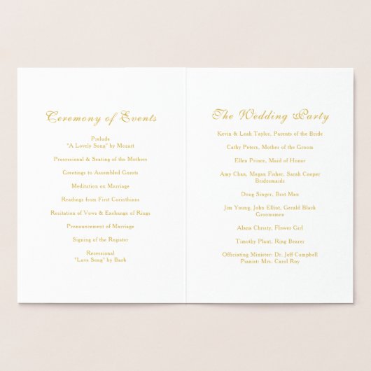 Véritable Gold Foil Floral Wedding Programme (Intérieur)