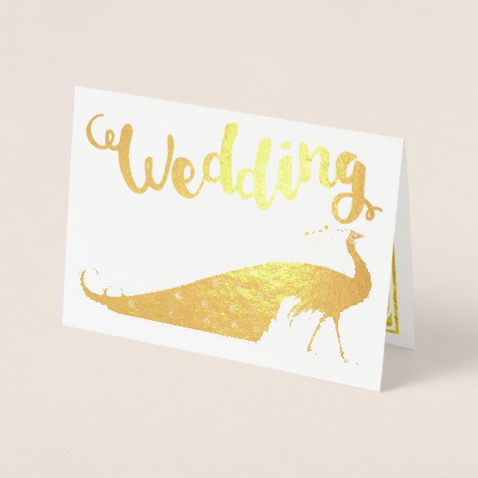 Véritable Gold Foil Peacock Invitations de mariage (Devant)