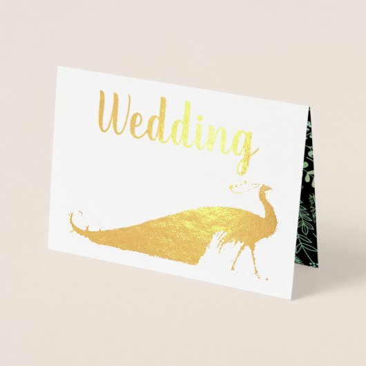 Véritable Gold Foil Peacock Invitations de mariage (Devant)