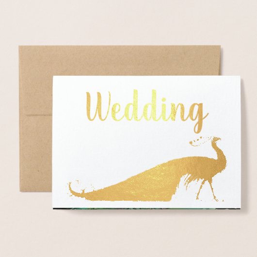 Véritable Gold Foil Peacock Invitations de mariage (Devant avec enveloppe)