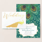 Véritable Gold Foil Peacock Invitations de mariage (Affichage)