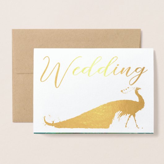 Véritable Gold Foil Peacock Invitations de mariage (Devant avec enveloppe)