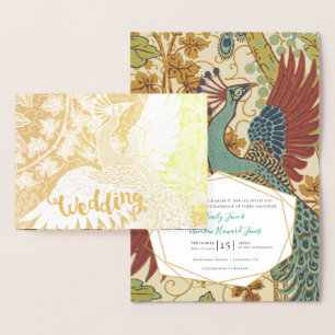 Véritable Gold Foil Peacock Invitations de mariage