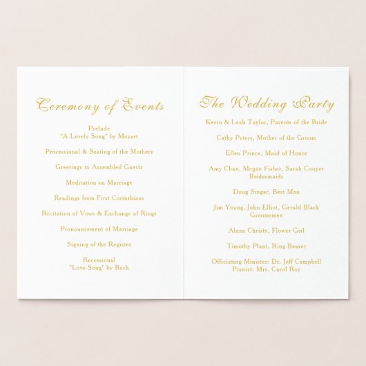 Véritable Gold Foil Programme de mariage végétal (Intérieur)