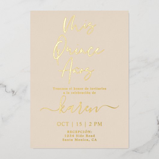 Véritable Gold Foil Quinceañera Invitation (Recto)