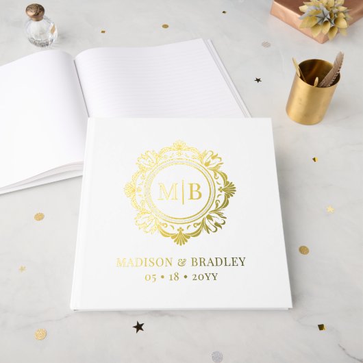 Véritable Or Feuille Florale Monogramme Élégant Ma (Recto ouvert)