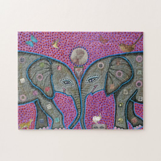 Véritable puzzle d'éléphants africains d'amour (Horizontal)