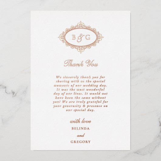 Véritable Rose Gold Foil Mariage blanc Carte de re (Recto)