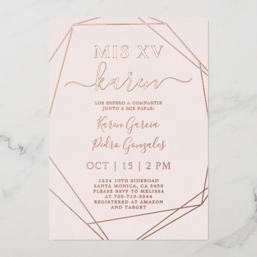 Véritable Rose Gold Foil Quinceañera Invitation (Recto)