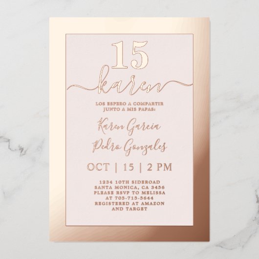 Véritable Rose Gold Quinceañera Invitation (Recto)