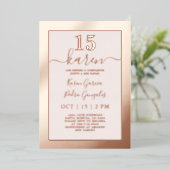 Véritable Rose Gold Quinceañera Invitation (Debout devant)