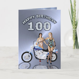 verjaardag 100 met meisjes en een motorfiets kaart