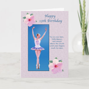 Verjaardag, 13e, Ballerina, Hibiscus Bloemen Kaart