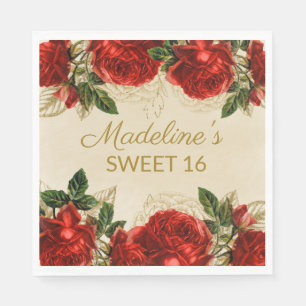 Verjaardag 16 Vintage Rode Rozen Sweet 16 Servet