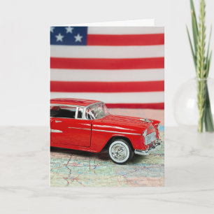 Verjaardag 1955 Chevy auto op Road Map Kaart