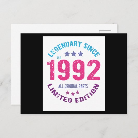 verjaardag 1992 briefkaart (Voorkant / Achterkant)