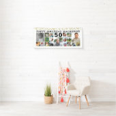 Verjaardag 19 Fotocollage Goud Confetti Custom Spandoek (Insitu)