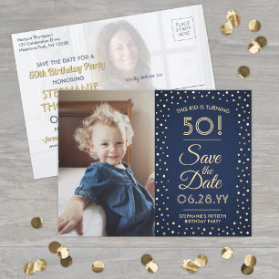 Verjaardag 2 Foto Navy Blue Goud Save the Date Uitnodiging Briefkaart