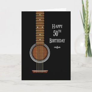Verjaardag, 50e, zwarte akoestische gitaar kaart