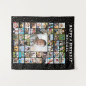 Verjaardag 55 Foto Collage Confetti Aangepaste Kle Wandkleed (Voorkant (horizontaal))