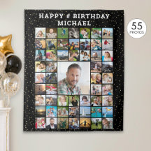 Verjaardag 55 Foto Collage Confetti Aangepaste Kle