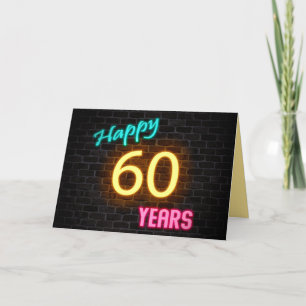 Verjaardag 60 neonteken op baksteen kaart