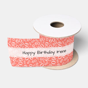 Verjaardag 60 Nummer Patroon Koraal/Wit Lint