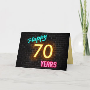 Verjaardag 70 neon licht op baksteen kaart