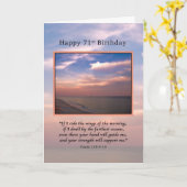 Verjaardag, 71e, zonsopgang op het strand, religie kaart (Gele Bloem)