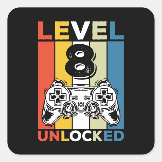 Verjaardag 8ste level ontgrendeld 8 Gaming retro Vierkante Sticker (Voorkant)