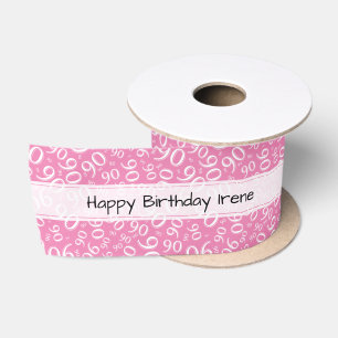 Verjaardag 90 Cijfer Patroon Roze/Wit Lint