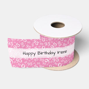 Verjaardag 95 Nummer Patroon Roze/Wit Lint