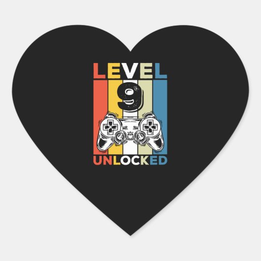 Verjaardag 9e level vrijgespeeld 9 Gaming retro Hart Sticker (Voorkant)