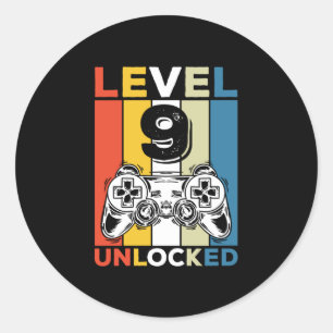 Verjaardag 9e niveau ontgrendeld 9 Gamen vintage Ronde Sticker